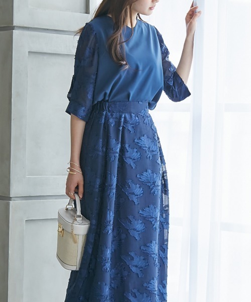 高身長 袖シアージャガードブラウス（セットアップ対応）（トールサイズ）fifiean（シャツ/ブラウス）｜slattgir（スラットジール）