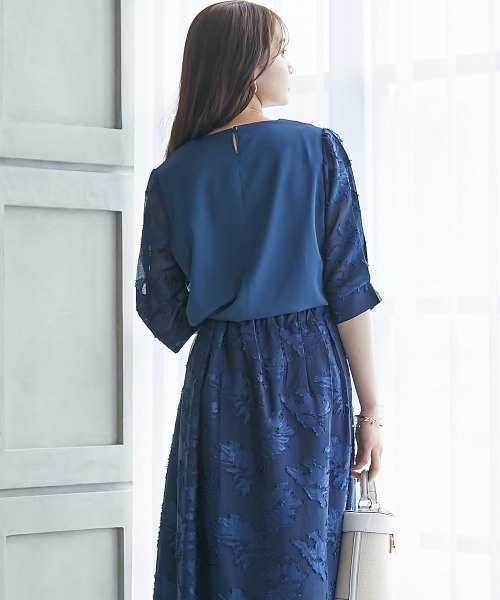 高身長 袖シアージャガードブラウス（セットアップ対応）（トールサイズ）fifiean（シャツ/ブラウス）｜slattgir（スラットジール）