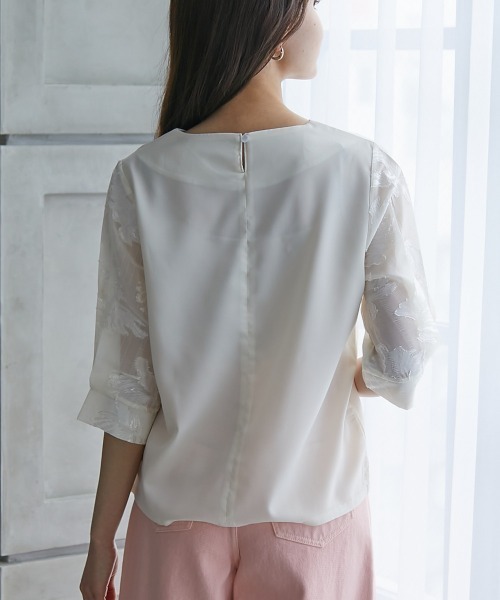 高身長 袖シアージャガードブラウス（セットアップ対応）（トールサイズ）fifiean（シャツ/ブラウス）｜slattgir（スラットジール）