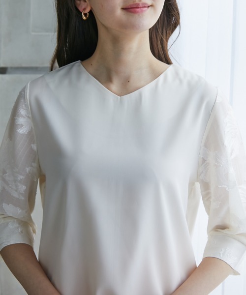 高身長 袖シアージャガードブラウス（セットアップ対応）（トールサイズ）fifiean（シャツ/ブラウス）｜slattgir（スラットジール）