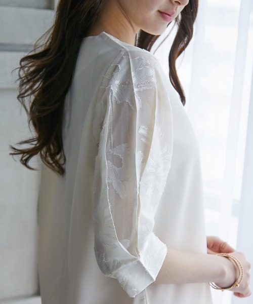 高身長 袖シアージャガードブラウス（セットアップ対応）（トールサイズ）fifiean（シャツ/ブラウス）｜slattgir（スラットジール）