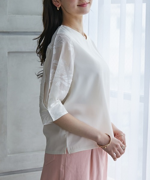 高身長 袖シアージャガードブラウス（セットアップ対応）（トールサイズ）fifiean（シャツ/ブラウス）｜slattgir（スラットジール）