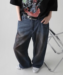 オーバーダイ/マルチ加工グランジバギーワイドデニムパンツ ペイント加工/ペンキ加工