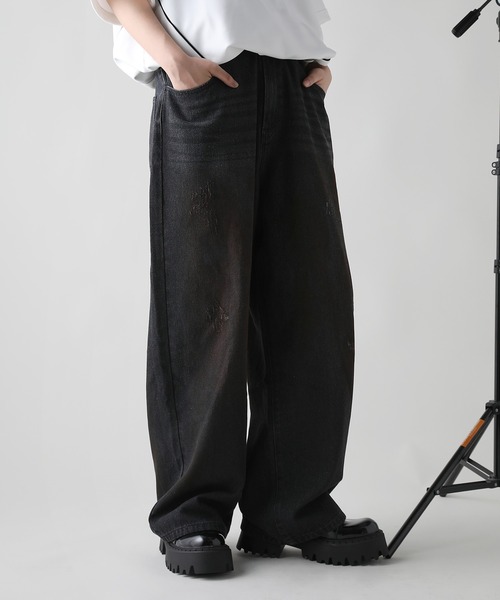 ／グラムglamb／汚し・ペイント加工 ワイドデニム／バギーパンツ／Mサイズ glamb ジーンズ Extra Baggy Denim / エクストラバギーデニム