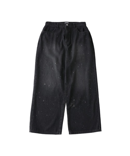 QS86 ペイント加工 グレー ワイドデニムパンツ QS86 ペイント加工 グレー ワイドデニムパンツ - パンツ在庫