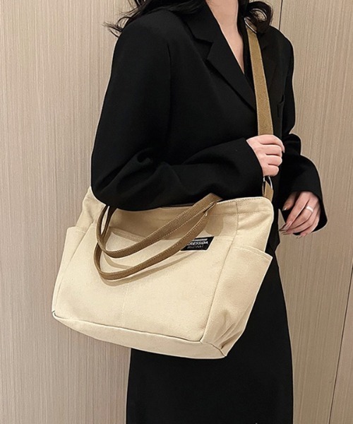 PARKS TOKYO SELECT（パークストウキョウセレクト）の「大容量 2WAYショルダーキャンバスバッグ（ショルダーバッグ・レディース・黄緑系/ホワイト/ブラック/カーキ/カーキ系・FREE）」の10枚目の写真