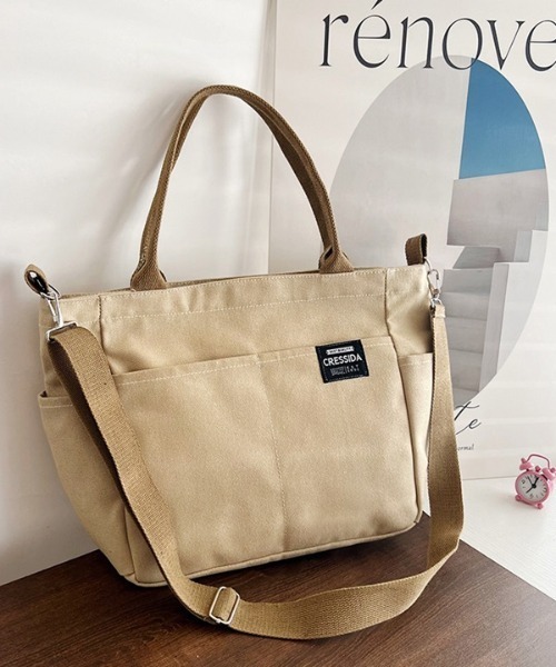 PARKS TOKYO SELECT（パークストウキョウセレクト）の「大容量 2WAYショルダーキャンバスバッグ（ショルダーバッグ・レディース・黄緑系/ホワイト/ブラック/カーキ/カーキ系・FREE）」の20枚目の写真