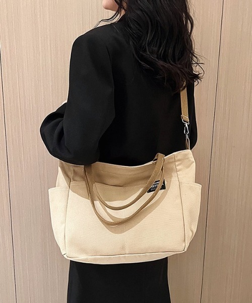 PARKS TOKYO SELECT（パークストウキョウセレクト）の「大容量 2WAYショルダーキャンバスバッグ（ショルダーバッグ・レディース・黄緑系/ホワイト/ブラック/カーキ/カーキ系・FREE）」の14枚目の写真