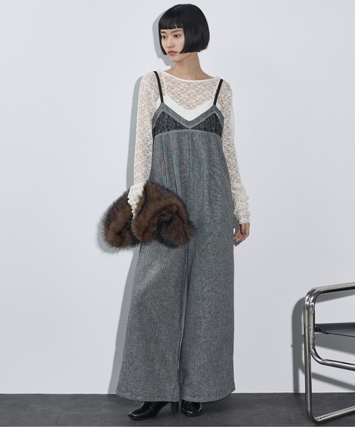THE YOn(ザヨン)の「レース切替ツイードキャミサロペット(サロペット/オーバーオール・レディース・ブラウン/グレー・FREE)」の3枚目の写真