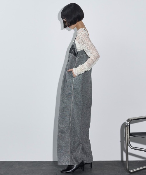 THE YOn(ザヨン)の「レース切替ツイードキャミサロペット(サロペット/オーバーオール・レディース・ブラウン/グレー・FREE)」の7枚目の写真