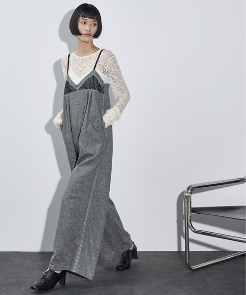 THE YOn(ザヨン)の「レース切替ツイードキャミサロペット(サロペット/オーバーオール・レディース・ブラウン/グレー・FREE)」の8枚目の写真