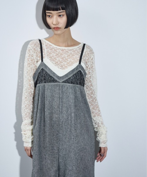 THE YOn(ザヨン)の「レース切替ツイードキャミサロペット(サロペット/オーバーオール・レディース・ブラウン/グレー・FREE)」の10枚目の写真