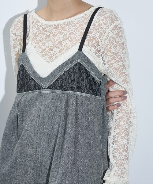 THE YOn(ザヨン)の「レース切替ツイードキャミサロペット(サロペット/オーバーオール・レディース・ブラウン/グレー・FREE)」の13枚目の写真