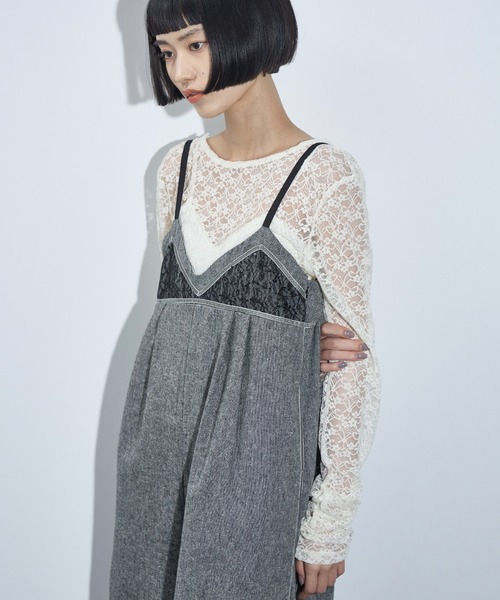 THE YOn(ザヨン)の「レース切替ツイードキャミサロペット(サロペット/オーバーオール・レディース・ブラウン/グレー・FREE)」の11枚目の写真