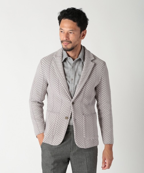 MEN'S BIGI(メンズビギ)の「ヘリンボーンニットジャケット(テーラードジャケット・メンズ・グレー/レンガ/ネイビー・02/03/04)」の13枚目の写真