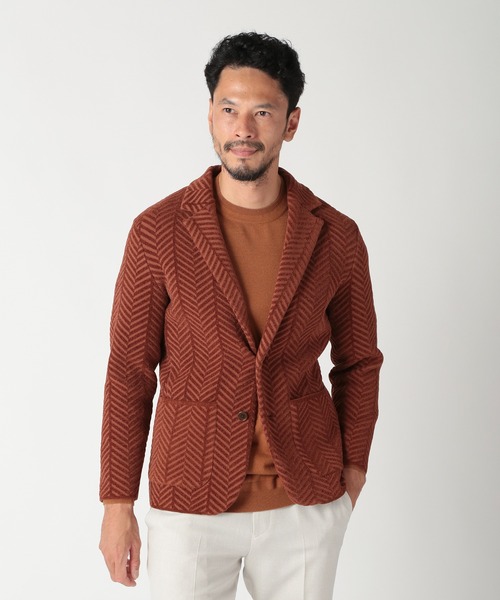 MEN'S BIGI(メンズビギ)の「ヘリンボーンニットジャケット(テーラードジャケット・メンズ・グレー/レンガ/ネイビー・02/03/04)」の14枚目の写真
