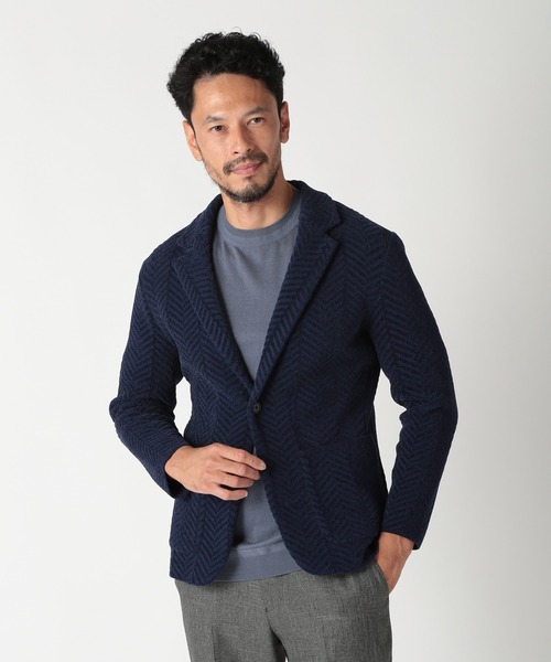 MEN'S BIGI(メンズビギ)の「ヘリンボーンニットジャケット(テーラードジャケット・メンズ・グレー/レンガ/ネイビー・02/03/04)」の15枚目の写真