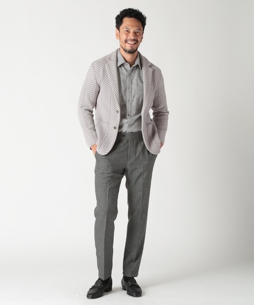 MEN'S BIGI(メンズビギ)の「ヘリンボーンニットジャケット(テーラードジャケット・メンズ・グレー/レンガ/ネイビー・02/03/04)」の16枚目の写真