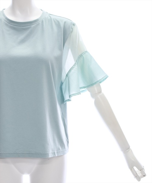 clear（クリア）の「異素材ドッキングフリルスリーブＴシャツ［大人 カジュアル］≪再入荷≫（Tシャツ/カットソー・レディース・オフホワイト/ミント/ブラック・F）」の12枚目の写真
