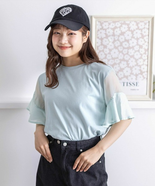 clear（クリア）の「異素材ドッキングフリルスリーブＴシャツ［大人 カジュアル］≪再入荷≫（Tシャツ/カットソー・レディース・オフホワイト/ミント/ブラック・F）」の17枚目の写真