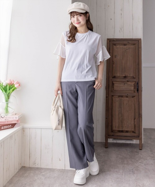 clear（クリア）の「異素材ドッキングフリルスリーブＴシャツ［大人 カジュアル］≪再入荷≫（Tシャツ/カットソー・レディース・オフホワイト/ミント/ブラック・F）」の19枚目の写真