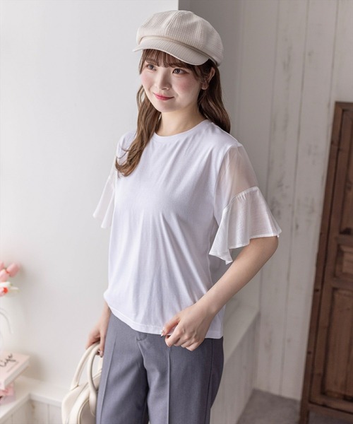 clear（クリア）の「異素材ドッキングフリルスリーブＴシャツ［大人 カジュアル］≪再入荷≫（Tシャツ/カットソー・レディース・オフホワイト/ミント/ブラック・F）」の20枚目の写真