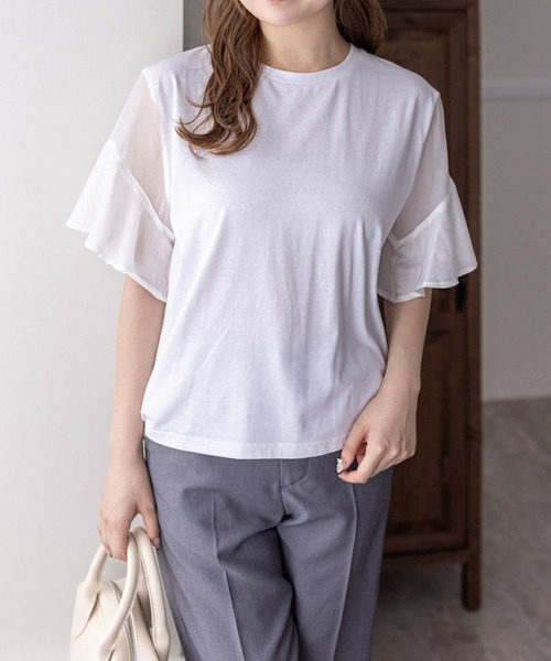 clear（クリア）の「異素材ドッキングフリルスリーブＴシャツ［大人 カジュアル］≪再入荷≫（Tシャツ/カットソー・レディース・オフホワイト/ミント/ブラック・F）」の22枚目の写真