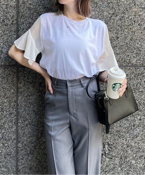 clear（クリア）の「異素材ドッキングフリルスリーブＴシャツ［大人 カジュアル］≪再入荷≫（Tシャツ/カットソー・レディース・オフホワイト/ミント/ブラック・F）」の21枚目の写真