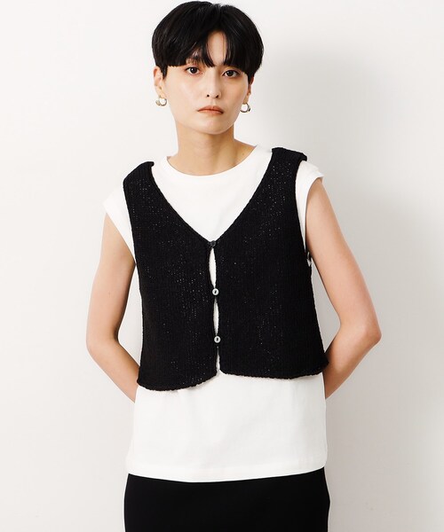 OPAQUE.CLIP（オペークドットクリップ）の「◆【前後2WAY/ツインセット】ニットビスチェ×ノースリーブ【洗濯機洗い可】（Tシャツ/カットソー・レディース・ブラック/ネイビー系3/ベージュ系その他6・38/40/42）」の19枚目の写真