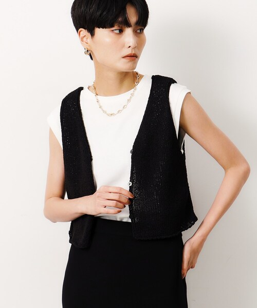 OPAQUE.CLIP（オペークドットクリップ）の「◆【前後2WAY/ツインセット】ニットビスチェ×ノースリーブ【洗濯機洗い可】（Tシャツ/カットソー・レディース・ブラック/ネイビー系3/ベージュ系その他6・38/40/42）」の21枚目の写真