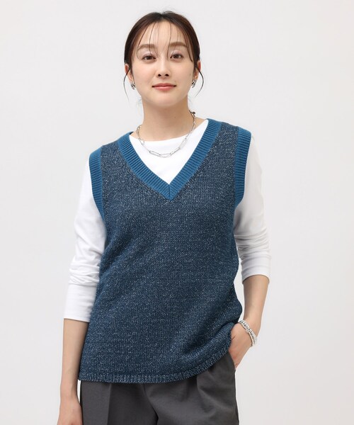 UNTITLED（アンタイトル）の「◆【オールシーズン/ラメ】Vネックベスト（ベスト・レディース・ブルー系その他/ダークブラウン/ナチュラル・00/02/04/44/48）」の8枚目の写真