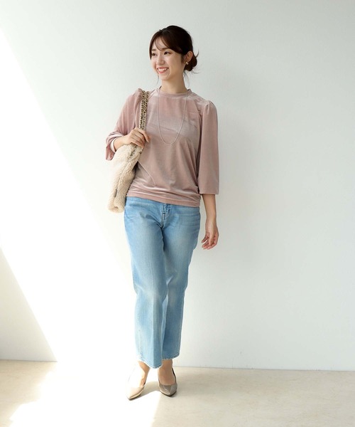Jines(ジネス)の「シアートリコット ベロアパフスリーブトップス(Tシャツ/カットソー・レディース・ピンク/アイボリー/グレー・38)」の5枚目の写真