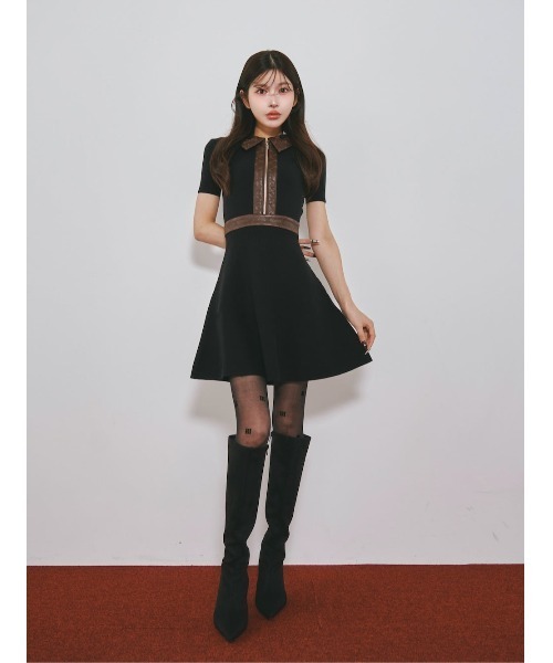 ネット完売商品❣️Darich ロゴレザーニットミニワンピース　フリー Darich（ダーリッチ）の「ロゴレザーニットミニワンピース