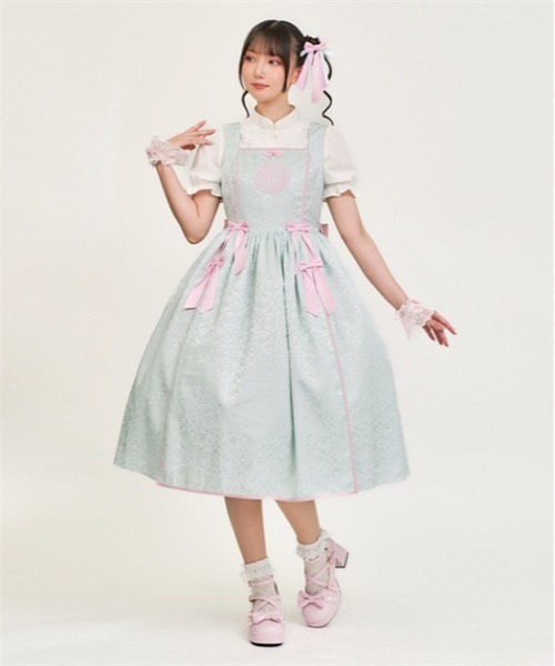 axes femme kawaii(アクシーズファムカワイイ)の「牡丹刺繍チャイナジャンスカ(ジャンパースカート・レディース・ワイン/ブラック/ミント・MEDIUM)」の3枚目の写真