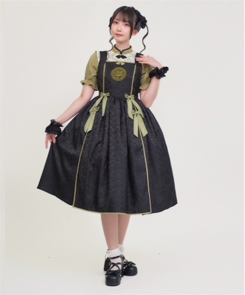 axes femme kawaii(アクシーズファムカワイイ)の「牡丹刺繍チャイナジャンスカ(ジャンパースカート・レディース・ワイン/ブラック/ミント・MEDIUM)」の4枚目の写真