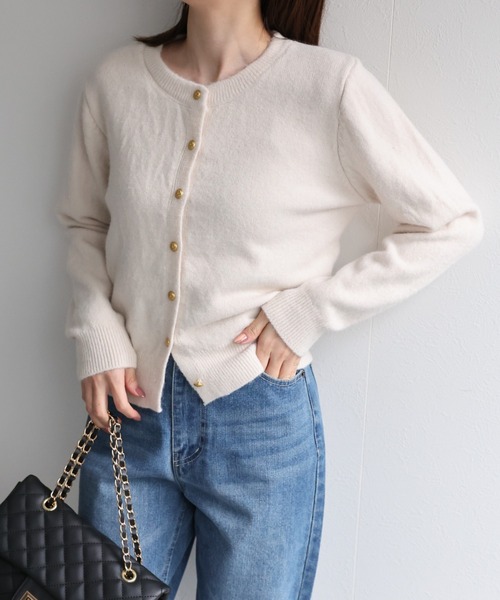 sakishimatokyo（サキシマトーキョー）の「クルーネックカーディガン/カーデ/金ボタン/ゴールド（カーディガン/ボレロ・レディース・チャコールグレー/ブルー/オフホワイト/ボルドー/グリーン/ブラウン/ブラック・FREE）」の2枚目の写真