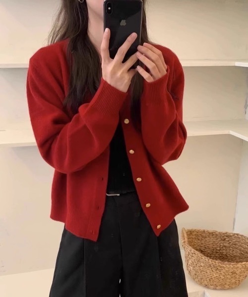 sakishimatokyo（サキシマトーキョー）の「クルーネックカーディガン/カーデ/金ボタン/ゴールド（カーディガン/ボレロ・レディース・チャコールグレー/ブルー/オフホワイト/ボルドー/グリーン/ブラウン/ブラック・FREE）」の7枚目の写真