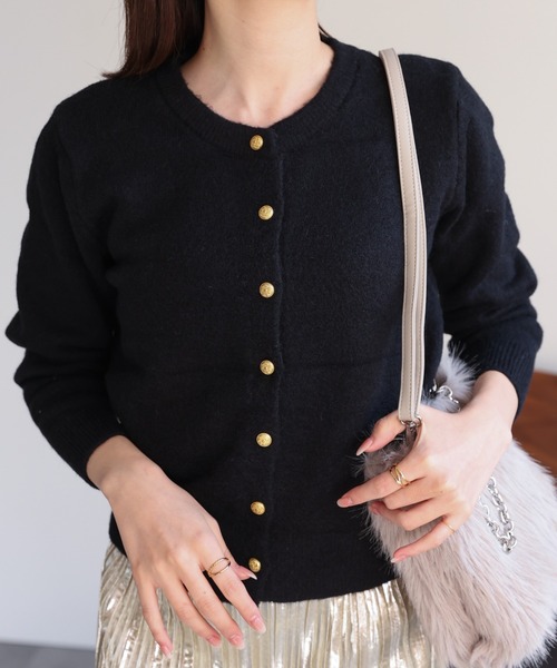 sakishimatokyo（サキシマトーキョー）の「クルーネックカーディガン/カーデ/金ボタン/ゴールド（カーディガン/ボレロ・レディース・チャコールグレー/ブルー/オフホワイト/ボルドー/グリーン/ブラウン/ブラック・FREE）」の3枚目の写真