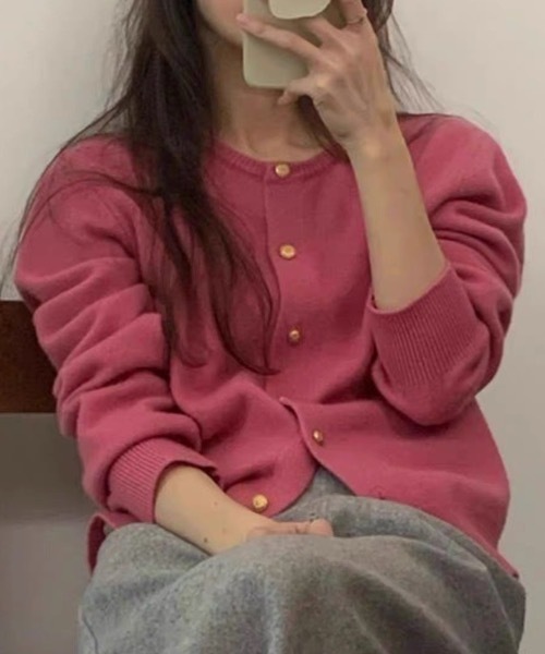 sakishimatokyo（サキシマトーキョー）の「クルーネックカーディガン/カーデ/金ボタン/ゴールド（カーディガン/ボレロ・レディース・チャコールグレー/ブルー/オフホワイト/ボルドー/グリーン/ブラウン/ブラック・FREE）」の10枚目の写真