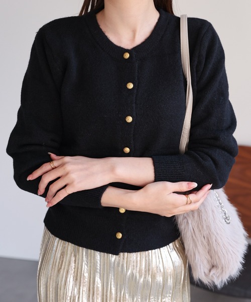 sakishimatokyo（サキシマトーキョー）の「クルーネックカーディガン/カーデ/金ボタン/ゴールド（カーディガン/ボレロ・レディース・チャコールグレー/ブルー/オフホワイト/ボルドー/グリーン/ブラウン/ブラック・FREE）」の12枚目の写真