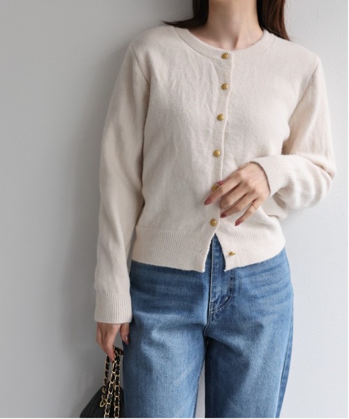 セール】クルーネックカーディガン/カーデ/金ボタン/ゴールド