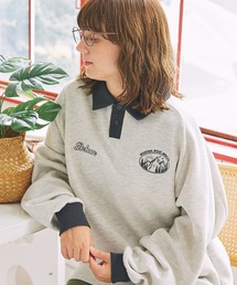 配色ロゴ刺繍 ビッグスリーブ 襟付き ゲームスウェット