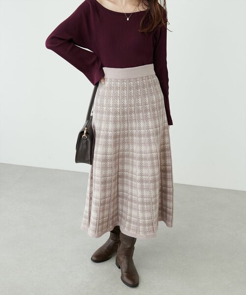 natural couture（ナチュラルクチュール）の「配色チェックニットプリーツスカート（スカート・レディース・モカ/ブラック系その他/アイボリー・FREE）」の5枚目の写真