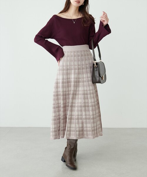 natural couture（ナチュラルクチュール）の「配色チェックニットプリーツスカート（スカート・レディース・モカ/ブラック系その他/アイボリー・FREE）」の6枚目の写真