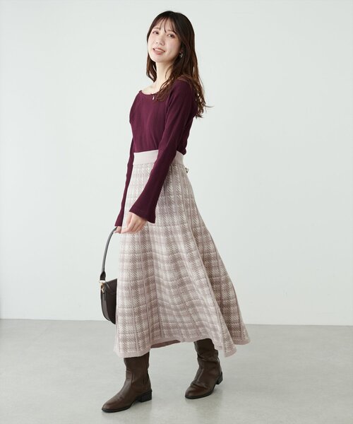 natural couture（ナチュラルクチュール）の「配色チェックニットプリーツスカート（スカート・レディース・モカ/ブラック系その他/アイボリー・FREE）」の7枚目の写真