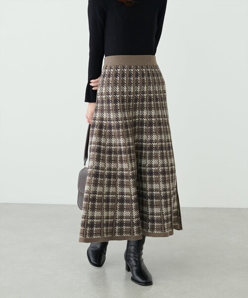natural couture（ナチュラルクチュール）の「配色チェックニットプリーツスカート（スカート・レディース・モカ/ブラック系その他/アイボリー・FREE）」の16枚目の写真