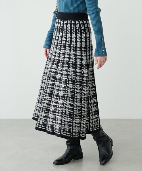 natural couture（ナチュラルクチュール）の「配色チェックニットプリーツスカート（スカート・レディース・モカ/ブラック系その他/アイボリー・FREE）」の10枚目の写真