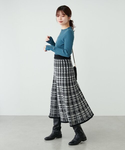 natural couture（ナチュラルクチュール）の「配色チェックニットプリーツスカート（スカート・レディース・モカ/ブラック系その他/アイボリー・FREE）」の12枚目の写真
