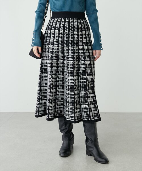 natural couture（ナチュラルクチュール）の「配色チェックニットプリーツスカート（スカート・レディース・モカ/ブラック系その他/アイボリー・FREE）」の9枚目の写真