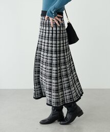 natural couture | 配色チェックニットプリーツスカート(スカート)